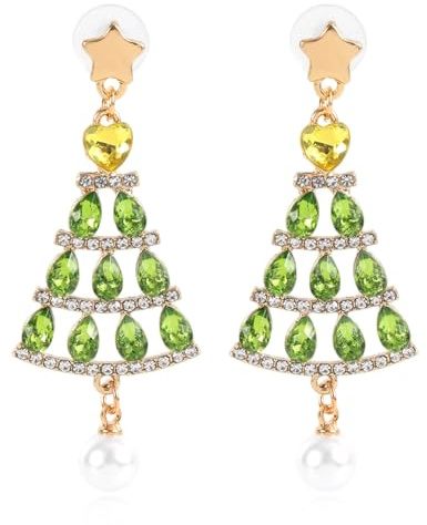 Orecchini a Forma Albero Natale per Donna, Orecchini Pendenti a Forma di Albero di Natale con Diamanti Lucidi per Donna Regalo Gioielli da Festa