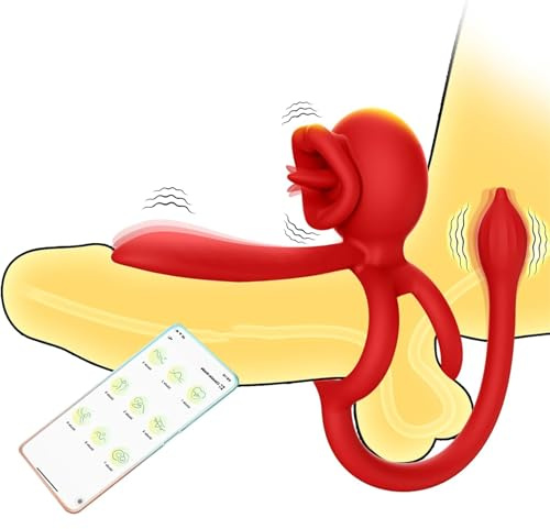 4 in 1 APP Penisring Paarvibrator Klitoris G-punkt Stimulator Sexspielzeug für Paare Mit 9 Arten von Vibrationen Zungenlecken und Anal Plug Vibrationsmodi, Prostata Penis Hoden Sex Vibrationssets