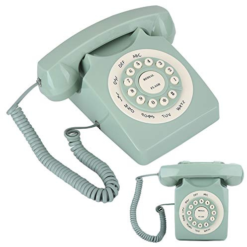 Téléphone Fixe Vintage européen Ancien - Qualité d'appel Haute définition - Design Vert élégant avec Grandes Touches Transparentes pour la Maison et Le Bureau