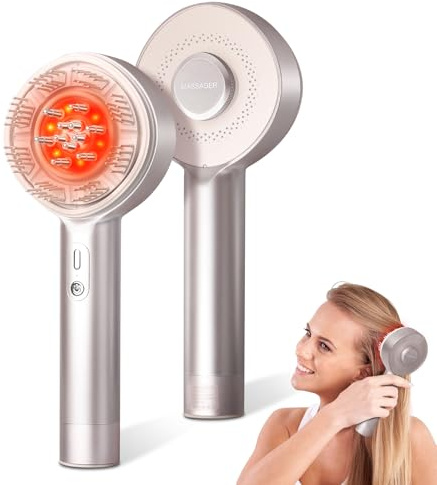 ATAUSD Kopfmassagegerät Elektrisch 4-in-1, EMS, IPX7 & Öl-Applikator, Gold