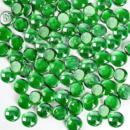 Ezitruz 1600 g Billes Plates, Galets de Verre Vert, Billes de Verre Plat 17-19 mm, Perles de Verre pour Vases Galets Décoratifs pour DIY Vases Aquariums Pots de Fleurs(env. 350 pcs)