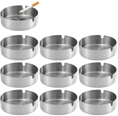 10 Pezzi Posacenere Da Tavolo in Acciaio Inox, Diametro 8 cm, Posacenere Rotondo Antivento Moderno Portatile, Portacenere per Casa Esterni Ufficio Bar