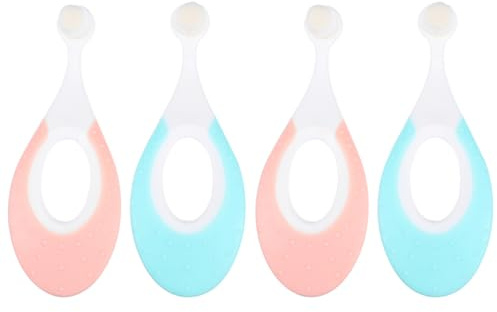 HEALEEP Cepillo de Dientes para Bebés 4 Pcs Cepillos Suaves para Pequeños Cuidado Bucal Infantil Cerdas Blandas Protección de Encías Colores Rosa y Azul Adecuado para Dientes de Leche
