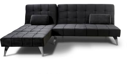 Visual Stocks Sofá Cama Chaise Longue Sofia con 2 Cojines - Modelo XS - 198x146x75 cm - Tela Gris - Reclinable en 3 Posiciones - Ideal para Espacios Reducidos