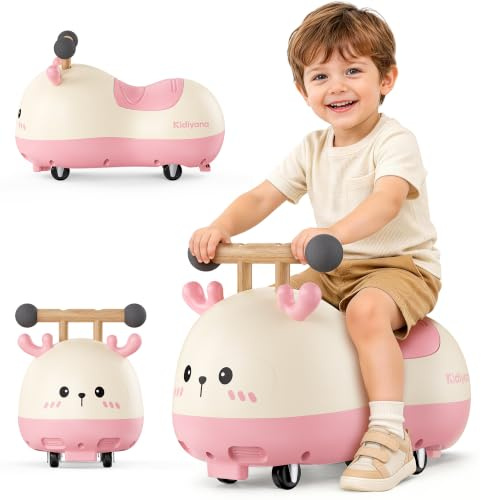 Kidiyana Rutschauto für Babys und Kleinkinder ab 10 Monaten, Hirsch Rutschfahrzeug mit 4 Rädern, Kinderrutscher, Sitzfahrzeug mit Buchenholzgriff, ABS-Korpus, 360 Grad Rollen, bis 30 kg