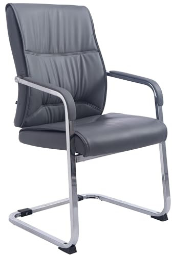 CLP Freischwinger Besucherstuhl XXL Anubis I Stabiler Und Pflegeleichter Stuhl Mit Kunstlederbezug Und Bodenschoner I 260 kg Belastbarkeit, Farbe:grau
