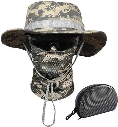 QMFIVE Taktische Boonie Sonnenhut Wide Brim Hut Camo Schal Outdoor Eimer Camping Wandern Schal Unisex