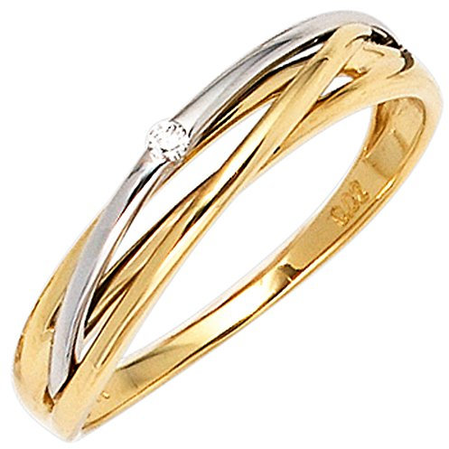 Jobo Damen-Ring aus 14 Karat 585 Gold Bicolor mit Diamant Größe 52