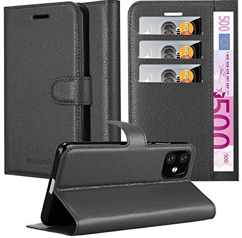 Cadorabo Hülle kompatibel mit Apple iPhone 11 Handyhülle aus Premium Kunst Leder Flip Klappbare Stoßfeste Magnetische [Standfunktion] [Kartenfächern] Cover Hülle für iPhone 11 Tasche in Schwarz