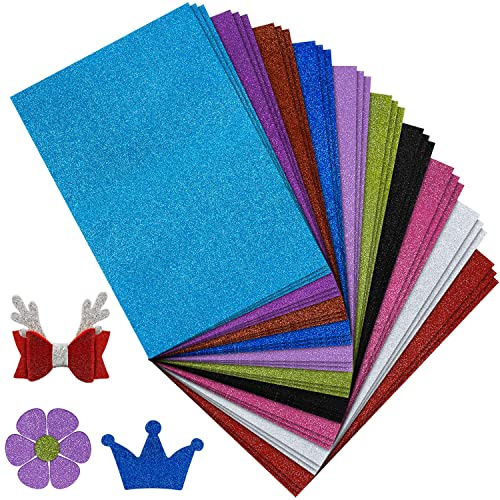Belle Vous 30 Stück EVA Moosgummi Glitzer Platten - A4, 2mm Dick, Sortierte Farbe - Moosgummiplatte Selbstklebend für DIY Kunst/Bastelprojekte, Schulprojekte, Scrapbooking, Partys und Mehr