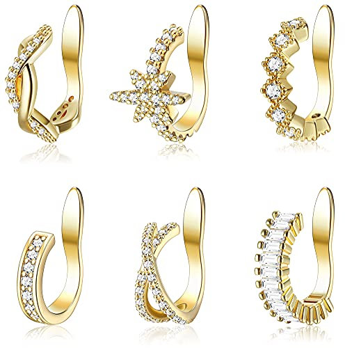 MILACOLATO 6Pcs Ear Cuff Ohrringe Helix Knorpel Clip On Wrap Ohrringe Verstellbare Manschetten Nicht Durchdringender Knorpel Einstellbare Ohr Cuffs Ohrklemme Ohrring Set für Damen Gold