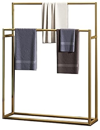 SJASD 2 Tier Bad Handtuchhalter Stand,Freistehender Handtuchhalter Handtuchregal,Pool Habdtuchhalterung Outdoor,Handtuchstände für Badezimmer Küchen Toilette,Gold,70cm(28inch)
