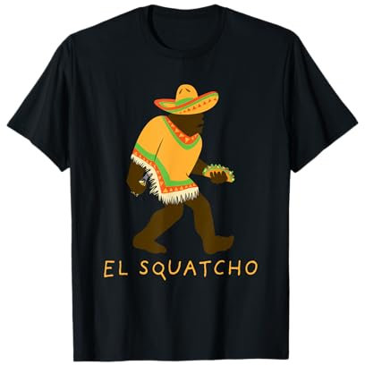 Funny El Squatcho Bigfoot Con Taco, Cerveza, Pacho, Sombrero Camiseta