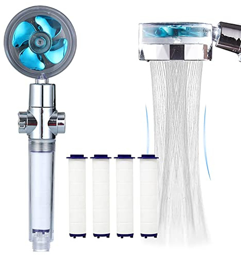 ANTOWER High Pressure Handheld Showerhead with filters Vortex hydro jet Turbo Propeller 360 Degrees Rotating Easy Install(I-Blue)