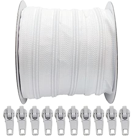 20 Meter Nylon Reißverschluss + 25 automatische Schieber Metallgriffe zum Nähen, Nähen, Reißverschluss zum Nähen auf Kleidung, Stoffe, Reißverschluss Meterware 3# (20M, 101)