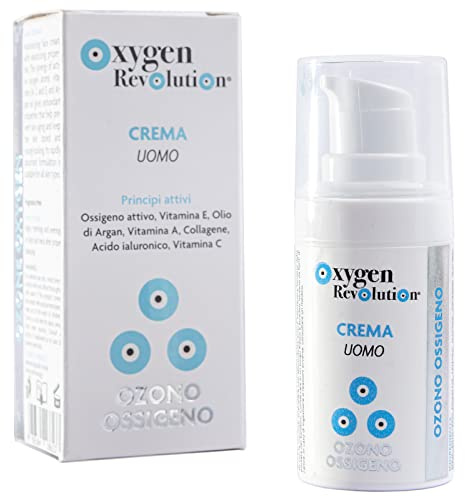 OXYGEN REVOLUTION Crema Uomo nutriente a base di ossigeno-ozono con Acido Ialuronico e Collagene, idratante, ricco di principi attivi, profonda penetrazione nella pelle, 15ml