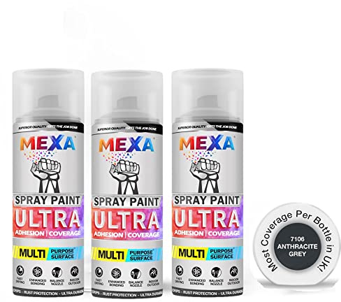 Mexa Spray Paint | Anthracite Grey | Perfect for Radiator, Plastic, Fabric, Metal, Bike, Marking | 3 x 400ml | RAL 7016 | Triple Pack