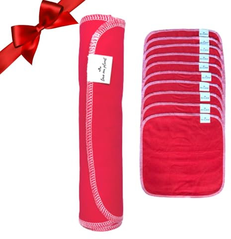 love our planet 10 Reusable Unpaper Towels, Eco Friendly Kitchen Paper Roll, Natural Cleaning Cloths, (Red Only)