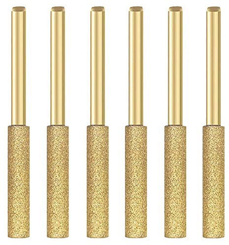 Grinding Stone File, 12PCS 4.8mm Drill Grinding Stone File, Titanium Plated Chainsaw Diamond Chainsaw Sharpener Burr Grinding Stone File for Precise Quick Easy Sharpening of Chain Saw Blade (Gold)