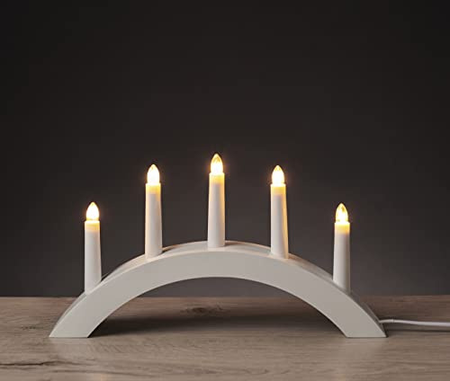 EMOS Kerzenständer aus Holz mit 5 Glühbirnen E10, Weiß, Innenbereich IP20, inkl. 1 Ersatzbirne, 150 cm Netzkabel 230V, 10000 h Lebensdauer, 38x20 cm