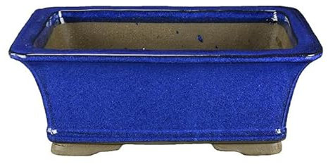 Rechteckige Bonsaischale aus blau glasiertem Steinzeug 35x24,5x14,5 cm - ZM005a