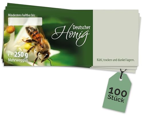 Apoidea – Honig Etiketten Rechteckig selbstklebend & personalisierbar - 25 Stück - Etiketten Honiggläser 250 g - Honig Aufkleber für selbstgemachten Honig - Honigetiketten für Honiggläser