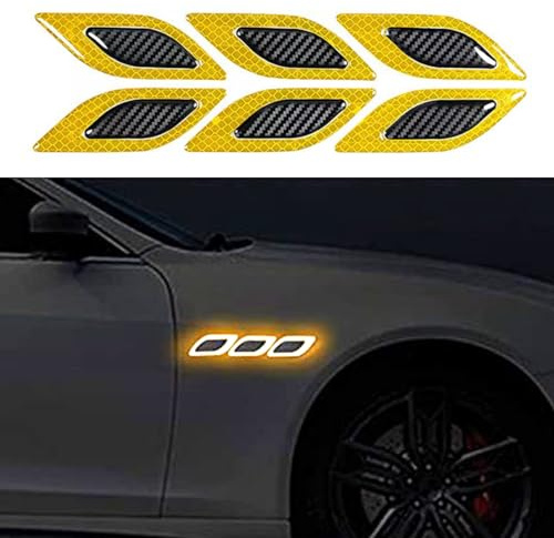 Lcxecnw 6 Stück 3D Hochreflektierende Streifen Aufkleber für Auto Kotflügel Motorhaube Stoßstange Hohe Intensität Nachtsicht Aufkleber Sicherheitswarnung Karbonfaser Universal für Auto (Gelb)