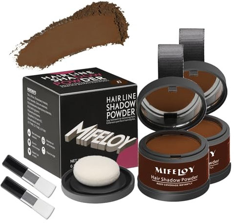 MIFELOY 2 Pcs Root Touch Up Powder, Cover Up Hair Color for Grays, Root Coverage for Women, Men Roots Concealer for Beard Line Eyebrow, Instantly Shadow Powder for Thinning Grey Hairline, Dark Brown