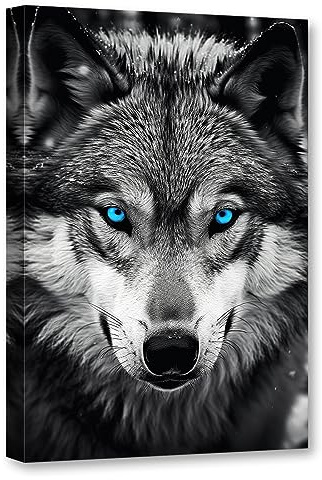CCWACPP Wolf Canvas Wall Art Animal Picture Wall Decor Black and White Animals Painting Print Artwork Living Room Bedroom Decor Frame (Wolf - 2, 16x24inch (40x60cm))