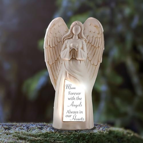 Muldale Mum Grave Ornament - Angel Statue with Solar Lights Mum Memorial Gifts for Graveside with Solar Light Verse for Mother Loved One