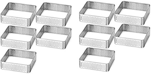 NIEI Stampi per Tartellette Nel Acciaio Inossidabile con per Crostate Perforate Stampo per Torte Un Forma Quadrata Cerchio per Pasticceria Francese, Confezione da 10