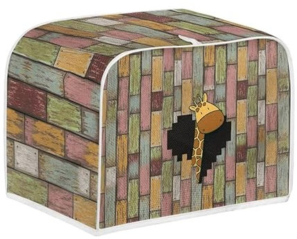 Jeiento Cubierta para tostadora de 4 rebanadas, jirafa en madera, para cocina, asador, electrodomésticos, bolsa organizadora de estilo vintage, cubierta para horno tostador de microondas, resistente a