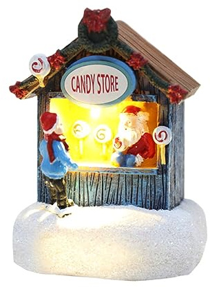 JAWSEU Weihnachtsdorf mit Beleuchtung, LED Weihnachtsharz Licht Deko Weihnachten LED Weihnachtliches Dorf Weihnachtshaus Weihnachtsstadt Weihnachtsdorf Häuser beleuchtet durch LED mit Figuren