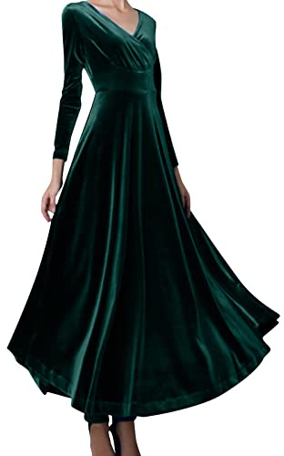 Dam lång långärmad aftonklänning maxi v-ringad sammet festklänning A-linje cocktailklänning elegant sexig klänning hög midja bodycon balklänningar för höst vinter tunika klänning swing klänningar,