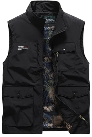 OlyljpinZ Gilet de Pêche Multi-Poches pour Hommes - Veste de Sport Légère et Respirante sans Manche à Séchage Rapide pour Plein air, Photographie, Camping, Chasse et Randonnée