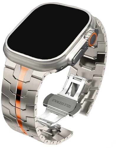 Edelstahl Armband für Apple Watch Ultra 2 Armband für Apple Watch Armband für alle Serien (42mm 44mm 45mm 46mm 49mm) (Titanium|Orange)