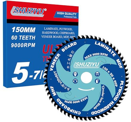 LSHUZIYU, 150 mm, 60 dents, rainure de coupe fine 1,6 mm. Trou central 20 mm avec rondelle de 15,88 mm. Accessoire de scie circulaire pour le travail du bois, lame de scie circulaire pour le travail