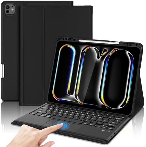 SENGBIRCH Funda con teclado para iPad Pro de 13 pulgadas (M4) 2024, teclado Trackpad con diseño del Reino Unido, teclado Bluetooth desmontable inalámbrico, funda protectora para iPad Pro de 13