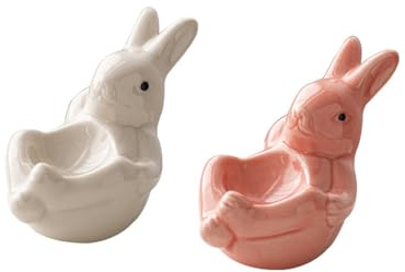 ARFUKA 2 Stück Eierbecher Ostergeschenke Eierständer Eierhalter Keramik Liegendes Kaninchen Eierbecher-Set Lustig Egg Cup für Frühstück