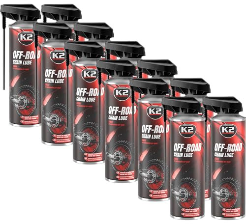 K2 Lubricante para Cadenas de Motocicletas Pack de 12 Todo Terreno, Protección y Durabilidad Off-Road Chain Grease 250 ml