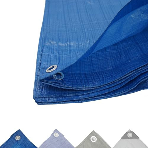 BRESKO Abdeckplane Plane Schutzplane Ösen Gewebeplane Holzplane Wasserdicht Reißfest Gartenplane Pe Bauplane Schutz Reißfeste (50 g/m² - blau, 1,5 x 2 m)