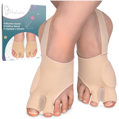 HALUTO 2 stycken Hallux Valgus korrigering bandage med hälband – tåspridare hallux valgus – tåspridare stor tå – Hallux Valgus strumpor med gelskydd