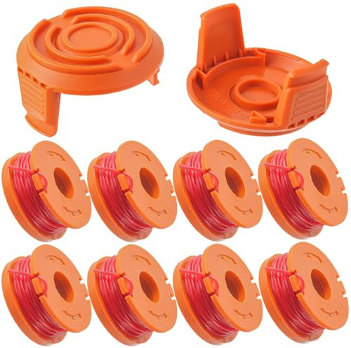 EPLZON Carrete de Alambre de Recambio Bobinas desbrozadoras, 1,65 mm de Diámetro y 3 m de Longitud, para Cortabordes Apto Worx(8 Carretes, 2 Tapas)