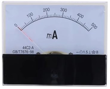 AIRUIXI amperímetro 44C2 1 mA 2 mA 5 mA 10 mA 20 mA 30 mA 50 mA 75 mA 100 mA 200 mA 300 mA 500 mA Amperímetro de CC Medidor de Prueba de Corriente analógico Amperímetro de Cabezal mecánico(100MA)