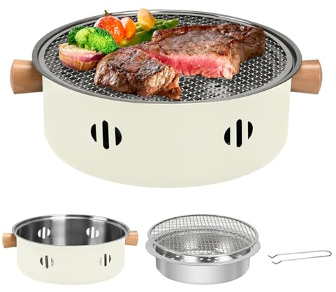 1 parrilla de carbón para barbacoa, mini estante multifuncional sin humo, juego de barbacoa redonda de carbón para acampar al aire libre para reuniones familiares y fiestas de barbacoa, accesorios de