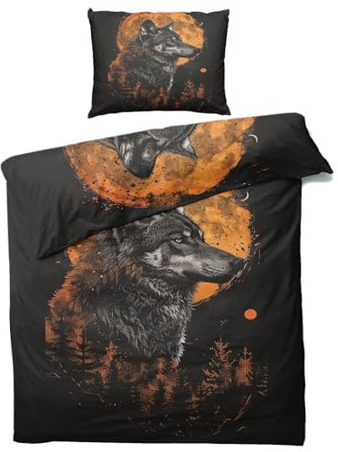 Generisch Wolf Bettwäsche 135x200 Sommer - Wolf Motiv Bettbezug 135 x 200 2er Set mit Kissenbezug 80x80, Weiche Mikrofaser Sommerbettwäsche mit Reißverschluss für Schlafzimmer Deko K&50