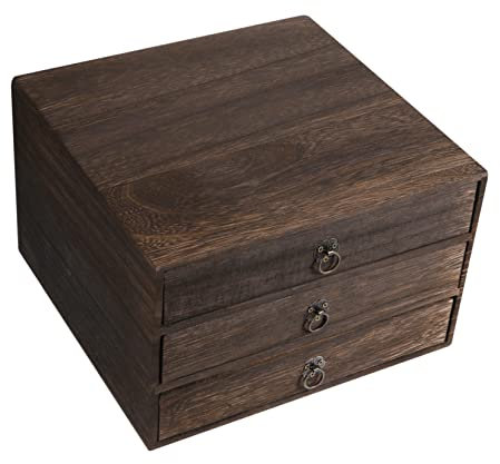 SEWACC Schreibtischschubladenbox Aus Massivholz 3-lagig Aufbewahrungsbox Vintage Stil Für Schreibtisch Und Büro