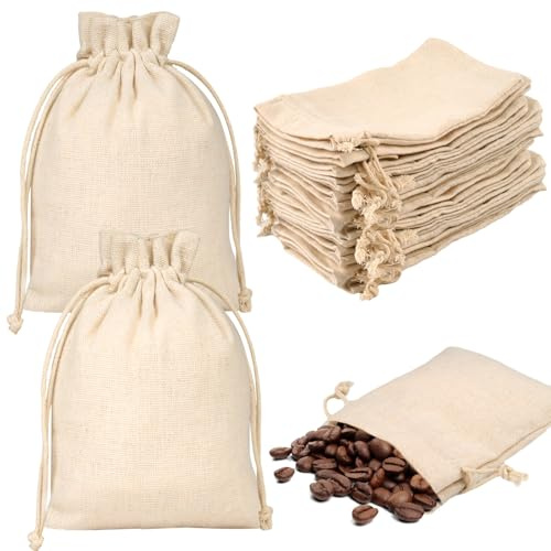 Baumwollsäckchen, 25 Stück 7x9cm Stoffsäckchen zum Bemalen, Stoffbeutel mit Kordelzug, Säckchen zum Befüllen, DIY Unbedruckt Geschenkbeutel für Hochzeit, Osternester Aufbewahrung