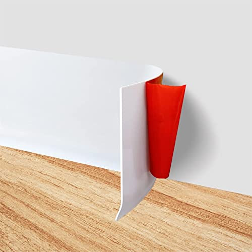 Zócalo de pared de vinilo flexible para baño, dormitorio, cocina, oficina, color blanco, 10 m, despegar y pegar, zócalos de vinilo de goma