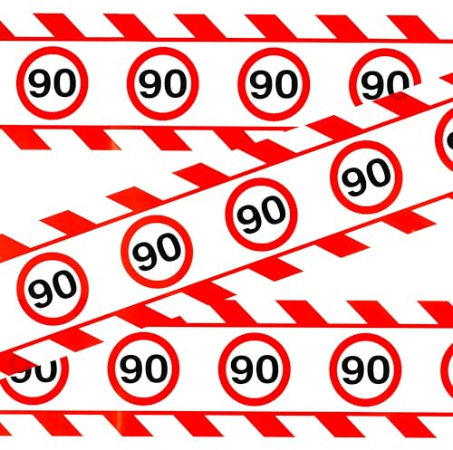 Tiwoca 90 Geburtstag Deko – lustiges Absperrband rot weiß mit Verkehrszeichen als originelle und witzige Geburtstagsdeko für einen gelungenen 90. Geburtstag Frau oder Mann